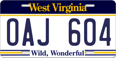WV license plate OAJ604