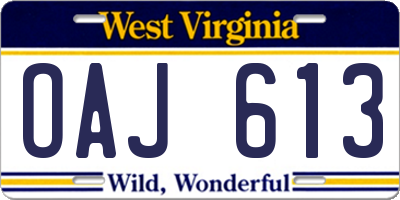 WV license plate OAJ613
