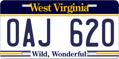 WV license plate OAJ620