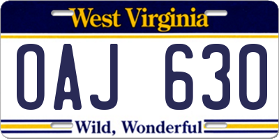 WV license plate OAJ630