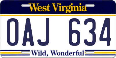 WV license plate OAJ634