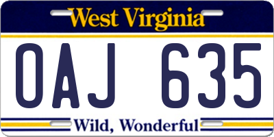 WV license plate OAJ635