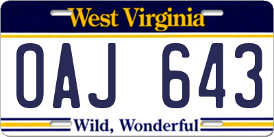WV license plate OAJ643