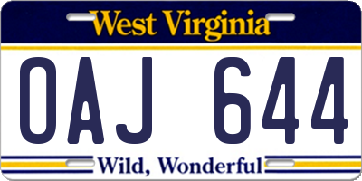 WV license plate OAJ644