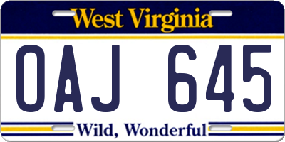 WV license plate OAJ645