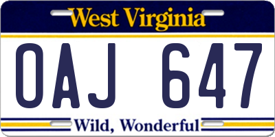 WV license plate OAJ647