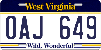WV license plate OAJ649