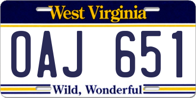WV license plate OAJ651