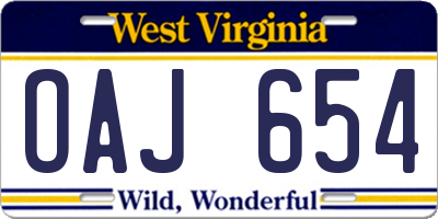 WV license plate OAJ654