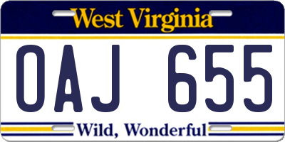 WV license plate OAJ655