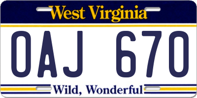 WV license plate OAJ670