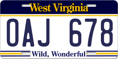 WV license plate OAJ678