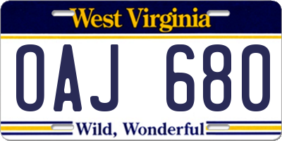 WV license plate OAJ680