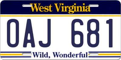 WV license plate OAJ681