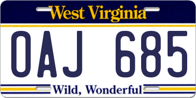 WV license plate OAJ685