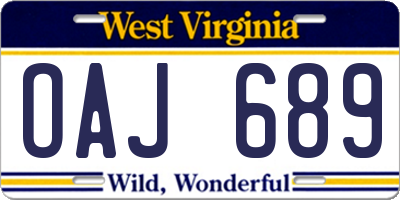 WV license plate OAJ689