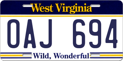 WV license plate OAJ694
