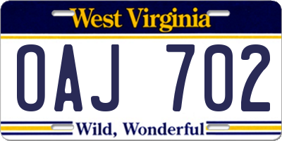 WV license plate OAJ702