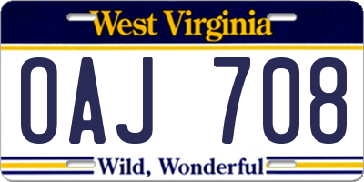 WV license plate OAJ708