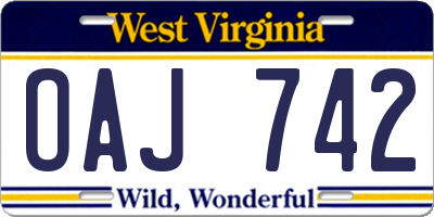 WV license plate OAJ742