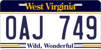 WV license plate OAJ749