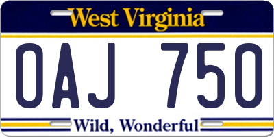 WV license plate OAJ750