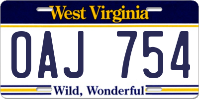 WV license plate OAJ754