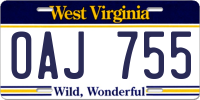 WV license plate OAJ755