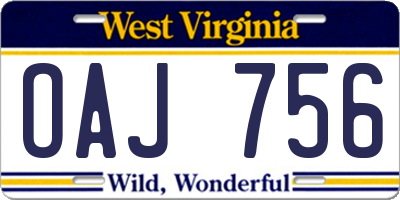 WV license plate OAJ756