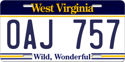 WV license plate OAJ757