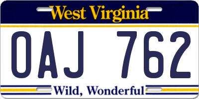 WV license plate OAJ762