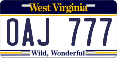 WV license plate OAJ777
