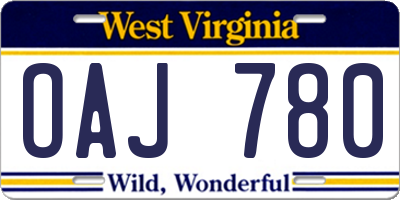 WV license plate OAJ780