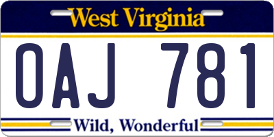 WV license plate OAJ781