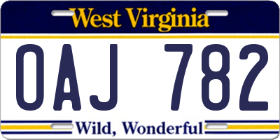 WV license plate OAJ782