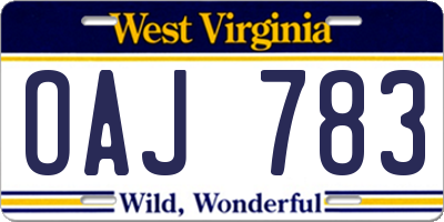 WV license plate OAJ783