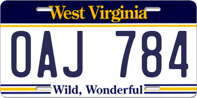 WV license plate OAJ784