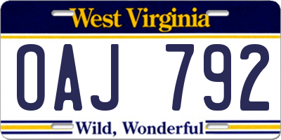 WV license plate OAJ792