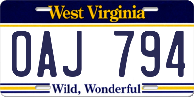 WV license plate OAJ794