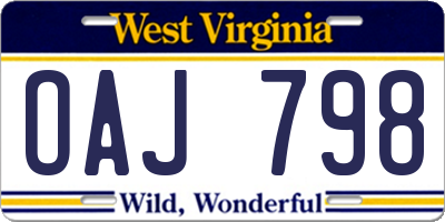 WV license plate OAJ798
