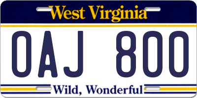 WV license plate OAJ800
