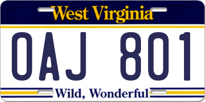 WV license plate OAJ801