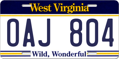 WV license plate OAJ804