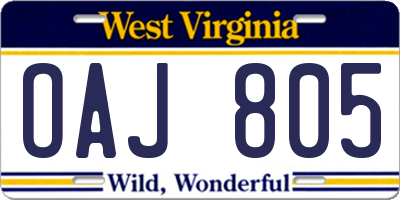 WV license plate OAJ805