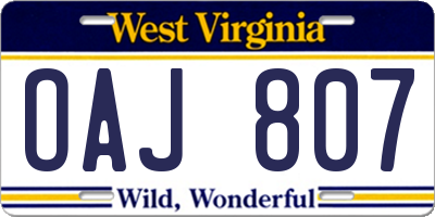 WV license plate OAJ807