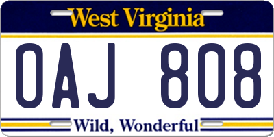WV license plate OAJ808