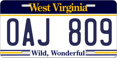 WV license plate OAJ809