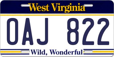 WV license plate OAJ822