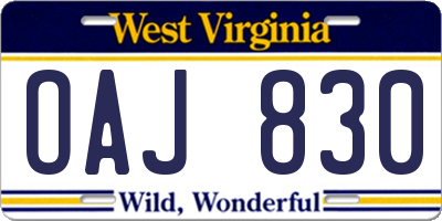 WV license plate OAJ830