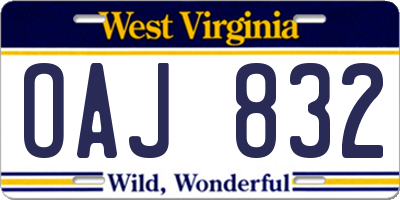 WV license plate OAJ832